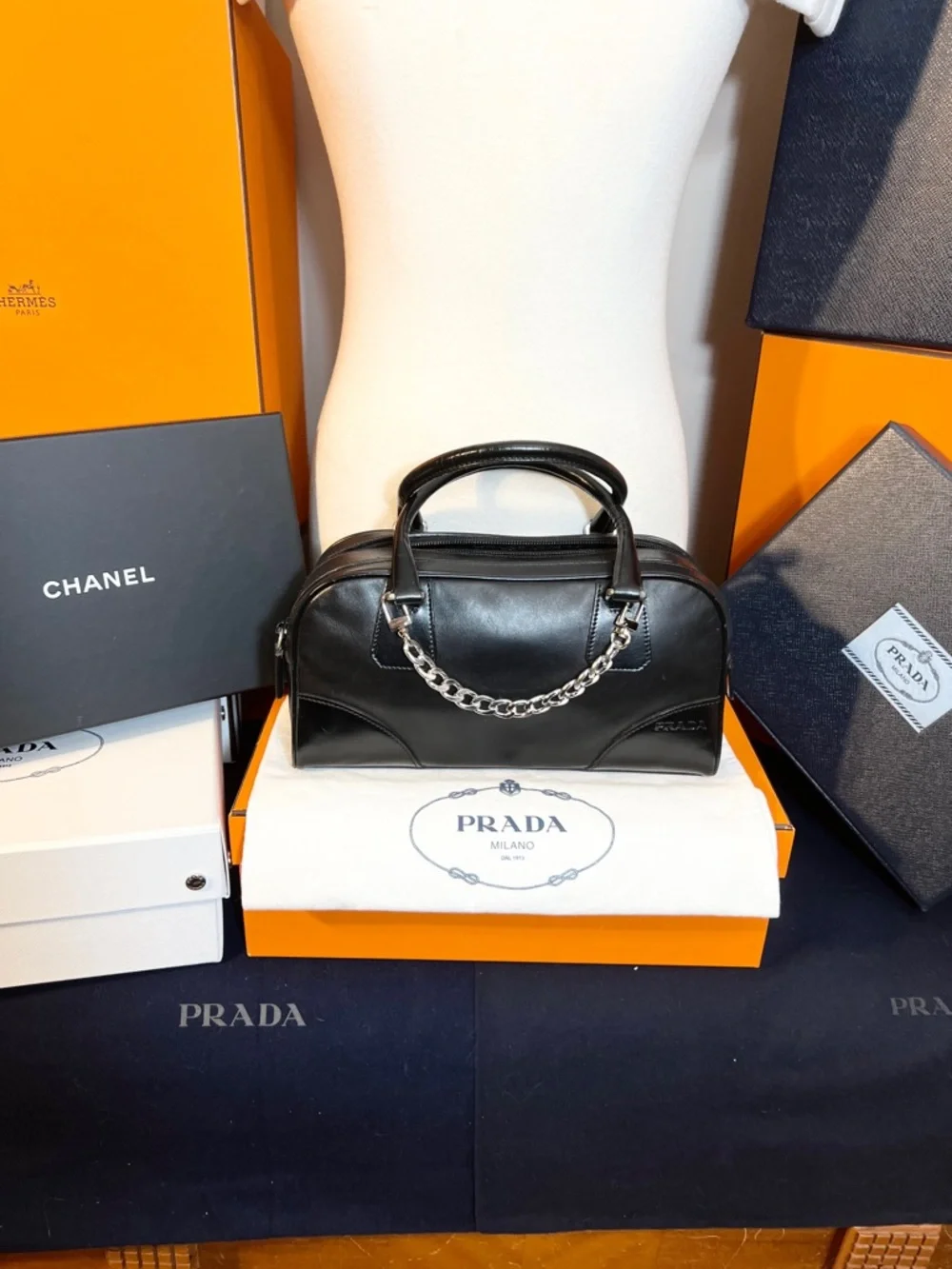 Prada Black Leather Double-Handle Satchel - Picture 5 of 12